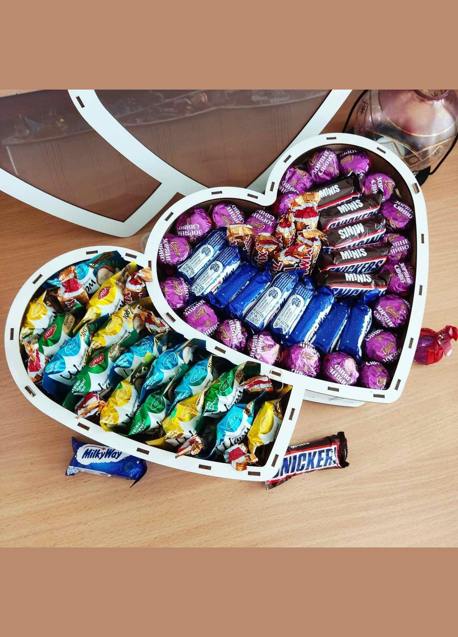 Подарочный бокс двойное сердце с конфетами для девушки на новый год день рождения 8 марта (ar129) No Brand (316036600)