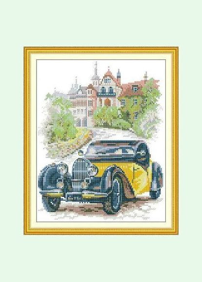 Набір для вишивання за нанесеною на канву схемою "Yellow Classic Car". AIDA 14CT printed 26*30 см Joy Sunday (313614462)