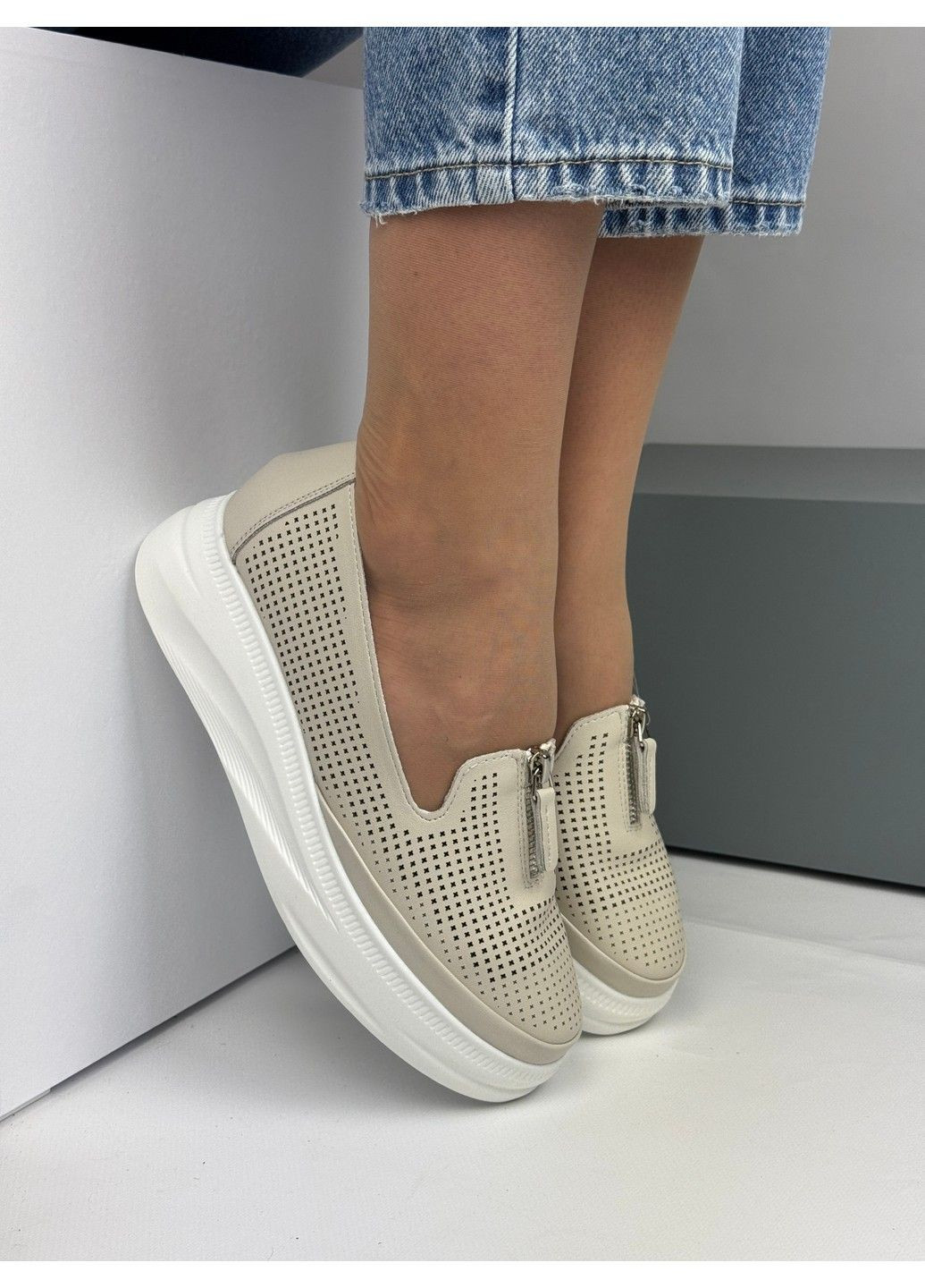 362 Мокасини Шкіряні Бежеві з перфорацією MD (335009330)