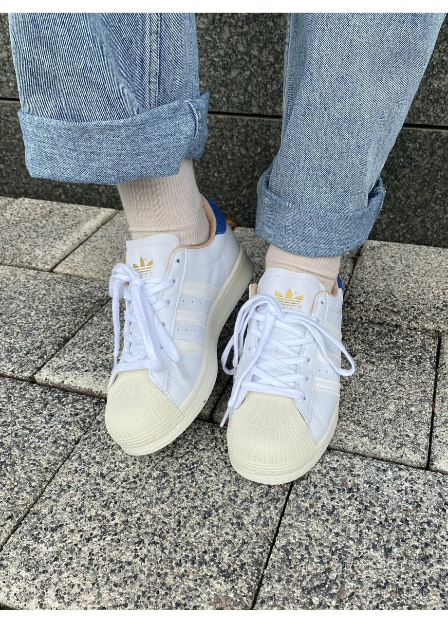 Білі Осінні кросівки чоловічі adidas superstar white / blue адідас суперстар No Brand