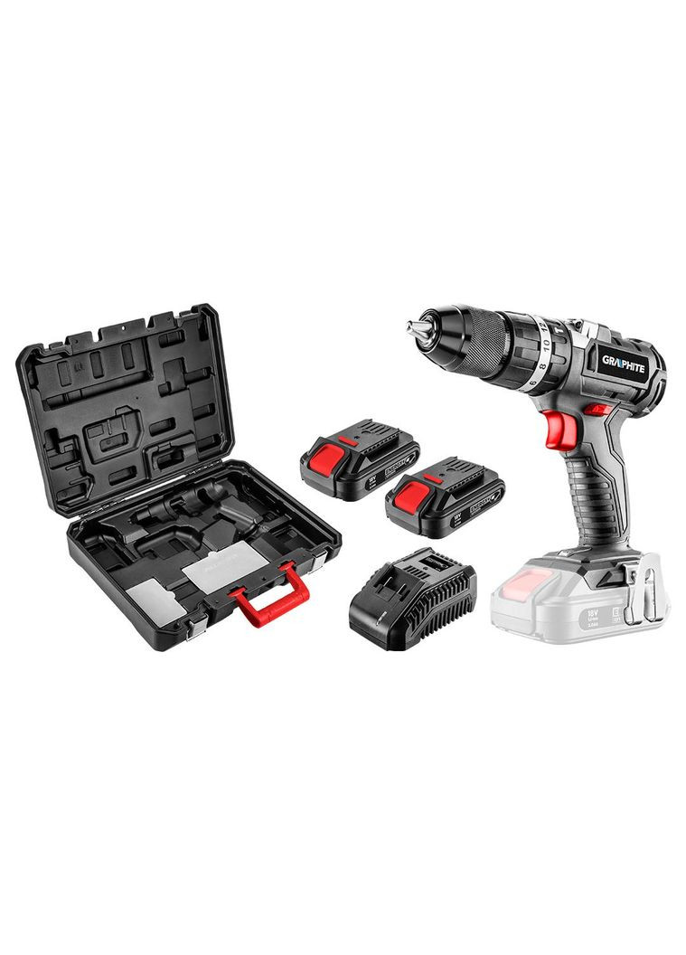 Шурупокрут-дриль акумуляторний Energy+ 18В безщітковий 2х2А·год 58Нм 0-500·0-1700об·хв кейс ЗП 1.2кг Graphite (330030348)