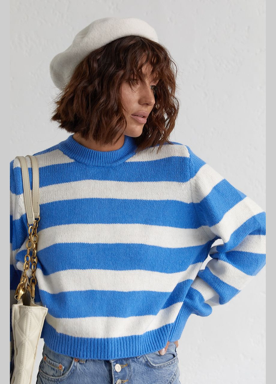 Синій демісезонний в'язаний джемпер oversize в смужку - синій колір, s (sku_01026) No Brand
