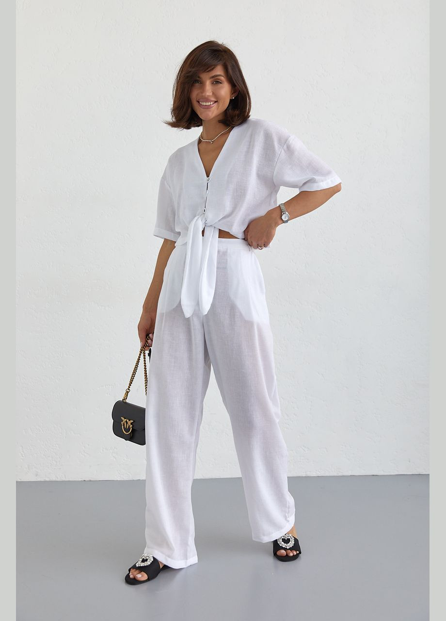 Жіночий літній костюм із брюками та блузкою на зав'язках Liton (296658554)