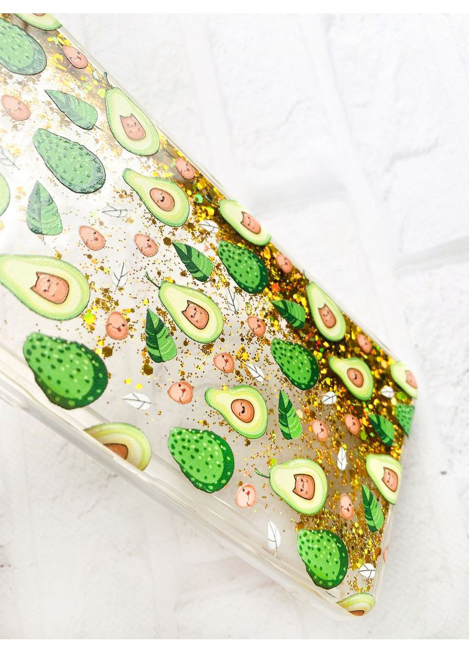 Чохол з плаваючими блискітками на Xiaomi Redmi Note 10/Note 10s Золотий Авокадо з котиками (принт 301) CASE CONTROL (360662454)