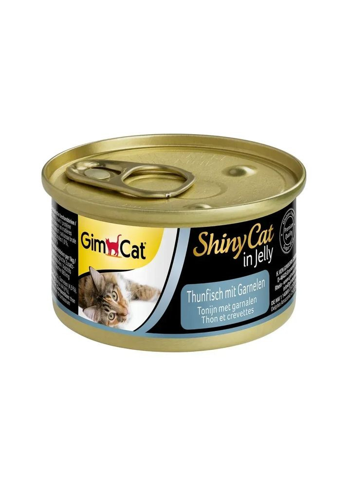 Корм вологий Shiny Cat для котів з тунцем та креветками в желе 70 г GimCat (362459019)
