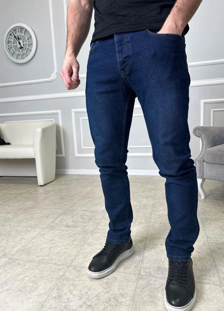 Темно-сині однотонні завужені джинси No Brand (292711754)