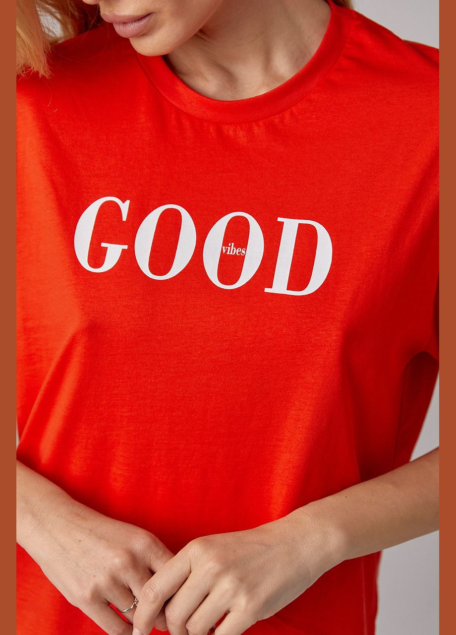Червона літня трикотажна футболка з написом good vibes Lurex