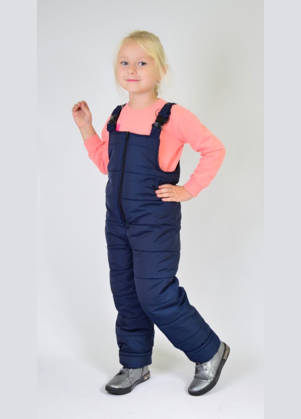 Теплий на флісі, дитячий зимовий для дівчинки, синій Polin Line напівкомбінезон (298414449)