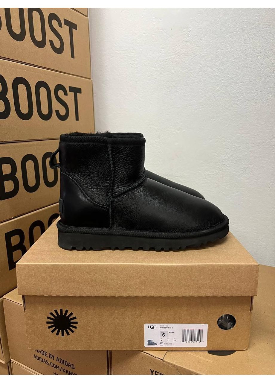 Угги Женские UGG Classic Mini Black Leather (Кожа) No Brand (364860431)