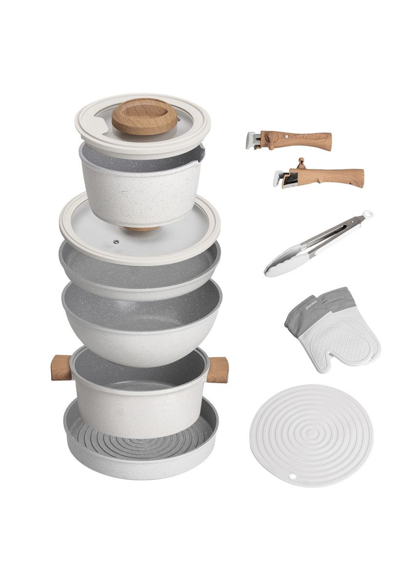 Набор алюминиевой посуды с антипригарным покрытием 11 предметов белый HP-4-405 (A-033001) MGC (361242391)