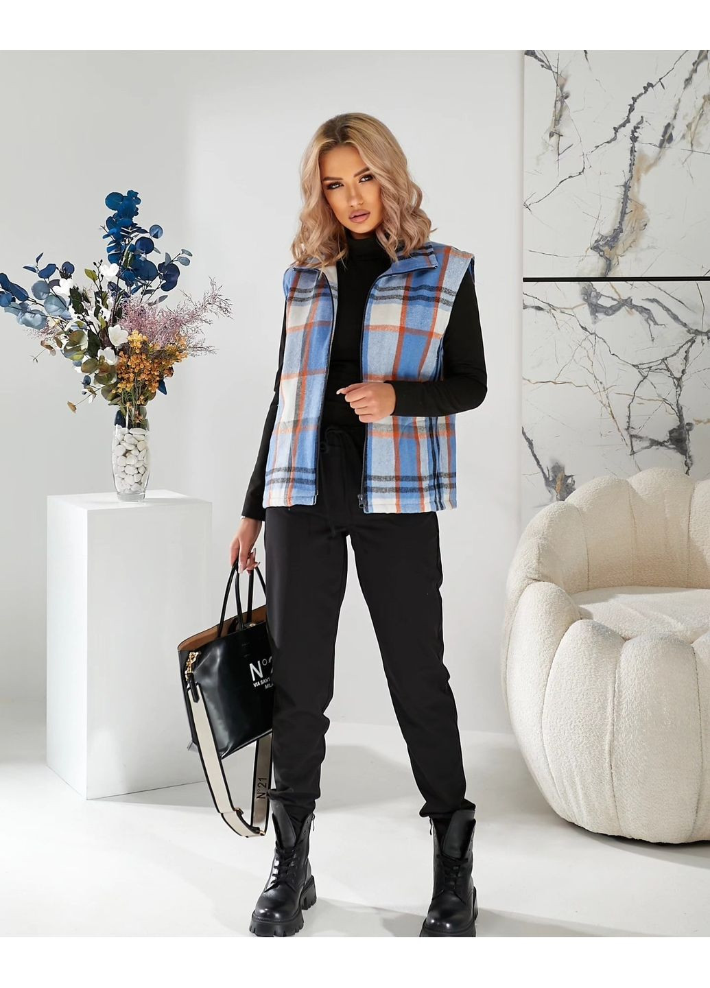 Жіночий теплий жилет на блискавці в клітинку (ll240064418) LadyLike (365729532)