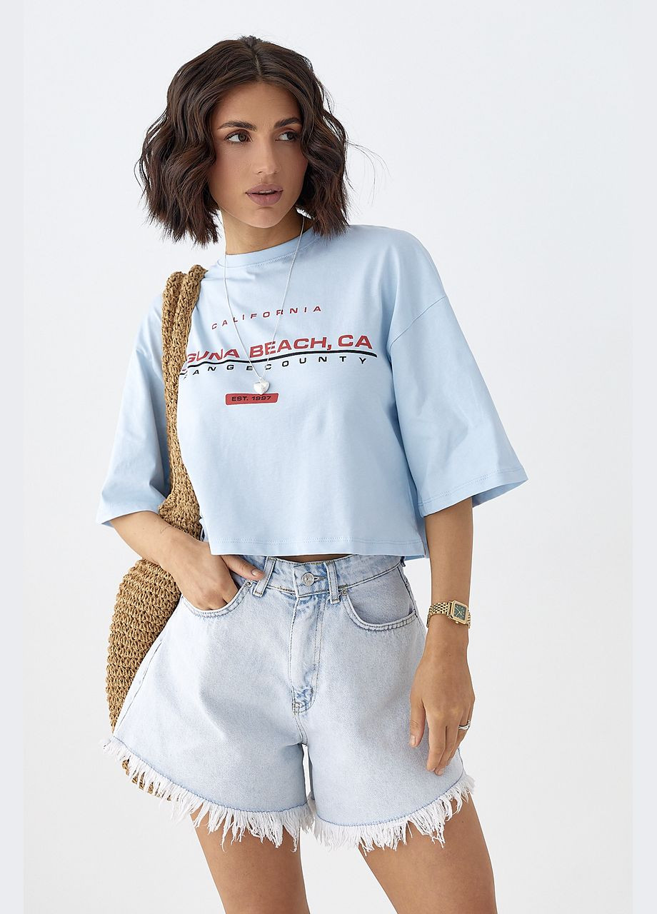 Укорочена футболка вільного крою – блакитний Lurex - (330988935)