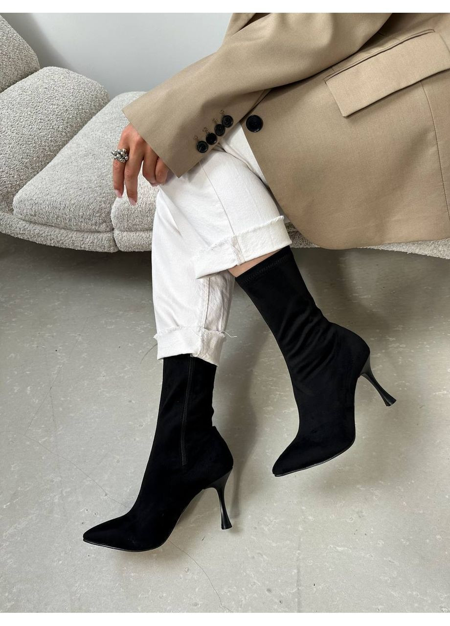 Чорні демісезонна замшеві ботильйони на підборах на байці чорний колір No Brand