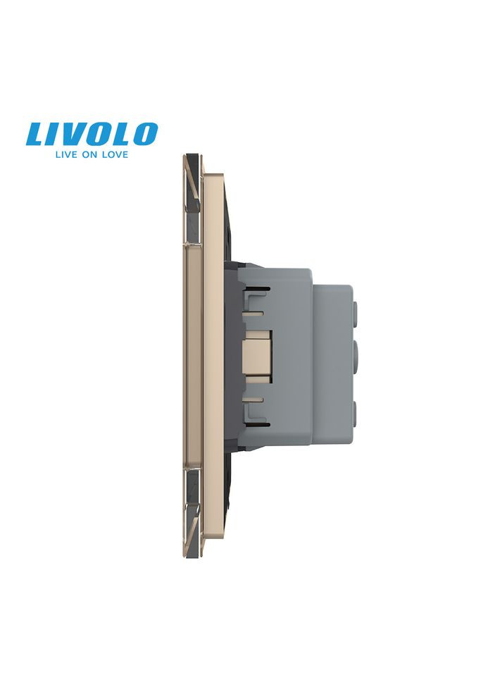 Електрична розетка з заземленням, золота, скляна рамка, шторки, 250В 16А (VL-C7C1EU-13) Livolo (370971444)