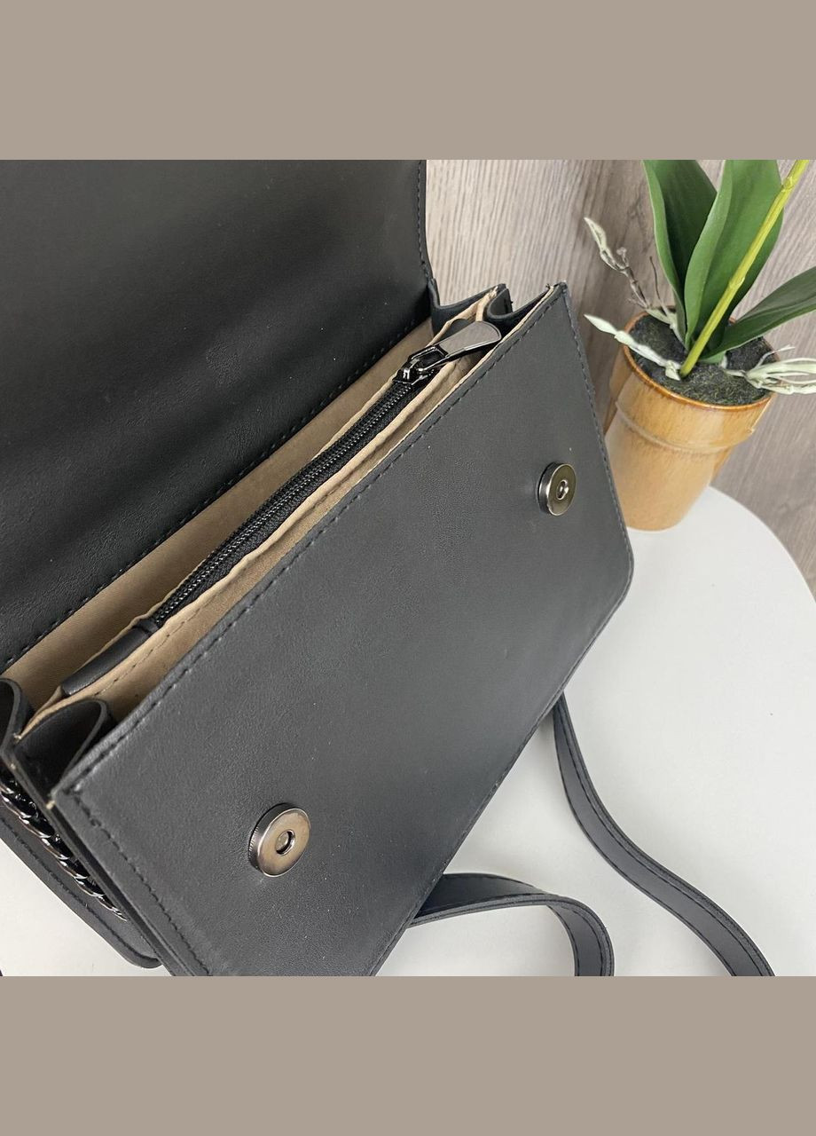 Женская мини сумочка клатч с цепочкой и магнитом 3 отделения черная (sku_771КР) No Brand (330576410)