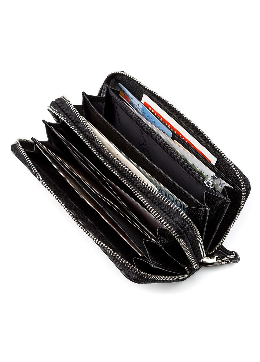 Жіночий гаманець із натуральної шкіри 18446 (ST238-2) дві блискавки Чорний st leather (306881404)