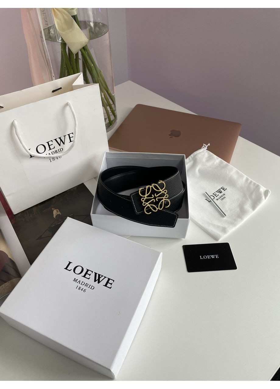 Ремень Anagram Belt in Pebble Grain Calfskin Black Gold No Brand (362488617)