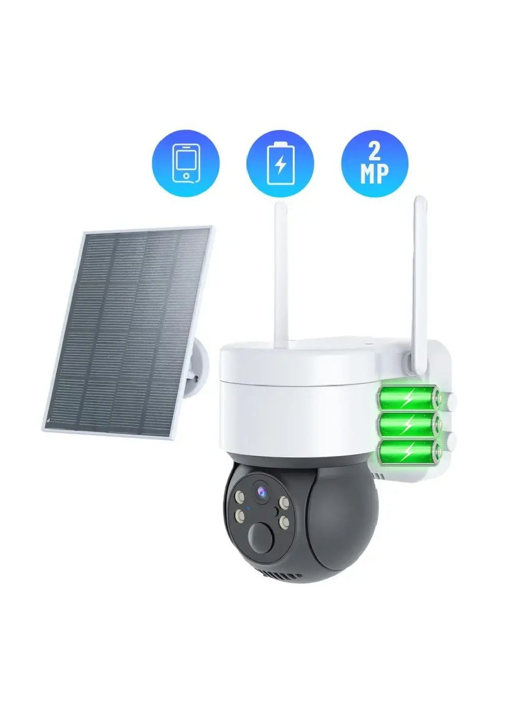 Автономная уличная Wi-Fi камера видеонаблюдения с солнечной панелью аккумулятором датчиком движения 2 Мп (478119-Prob) Unbranded (302906689)