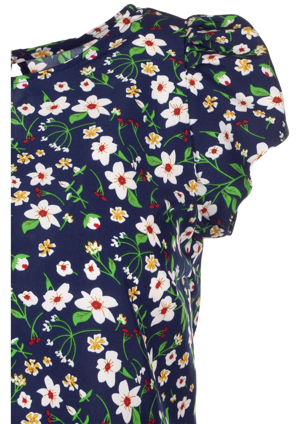 Синяя блуза с коротким рукавом и цветочным принтом (ll200216710) LadyLike