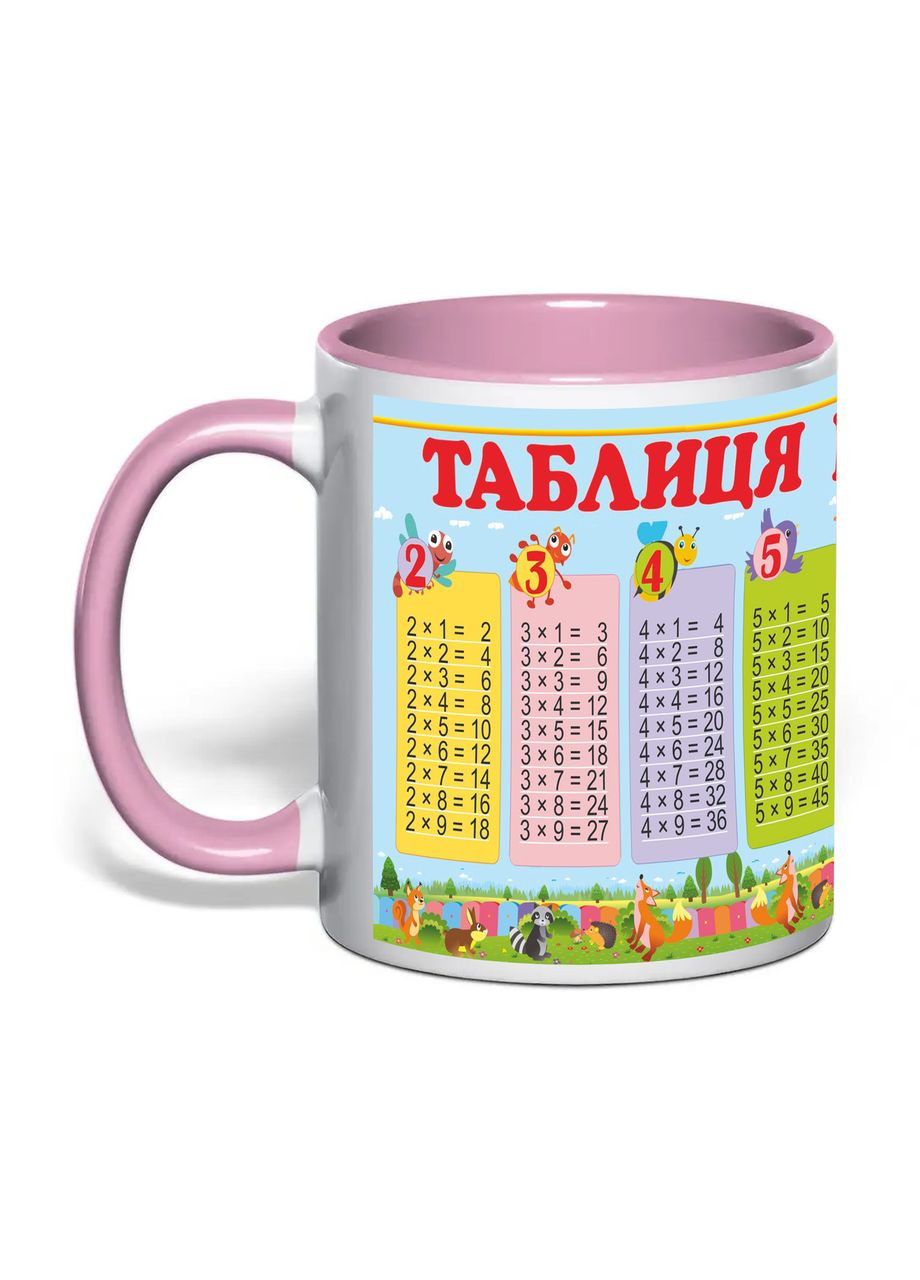 Чашка з друком "Табличка множення" №5 330 мл (колір рожевий) (31370) No Brand (362506640)