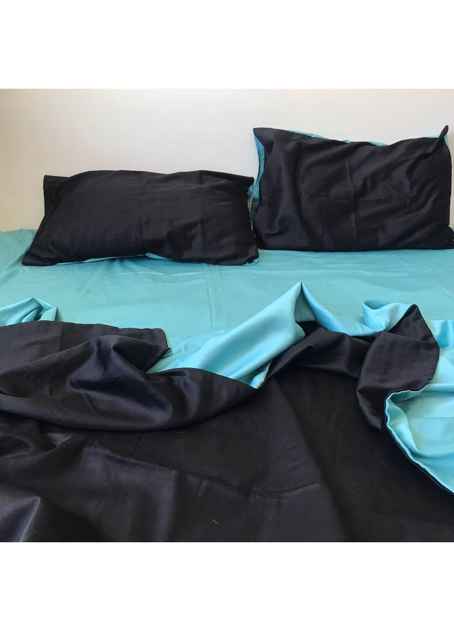 Постільна білизна Бірюза + чорний, сатин PREMIUM Евро розмір, наволочки 70/70 No Brand (363190919)