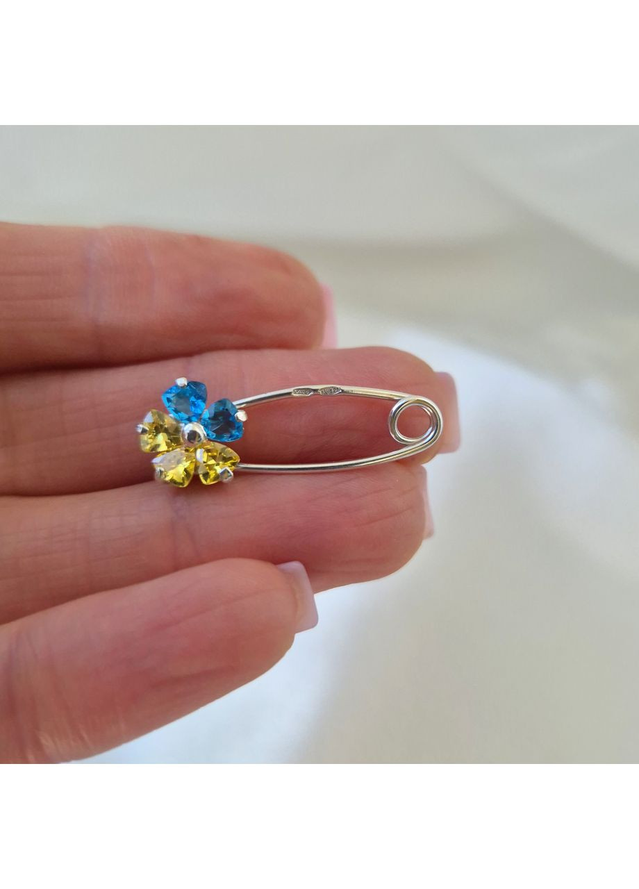 Серебряная Брошка булавка шпилька Цветок Украины с желтыми и голубыми Камнями серебро 925 пробы 6050 28 1.50г No Brand (307172956)