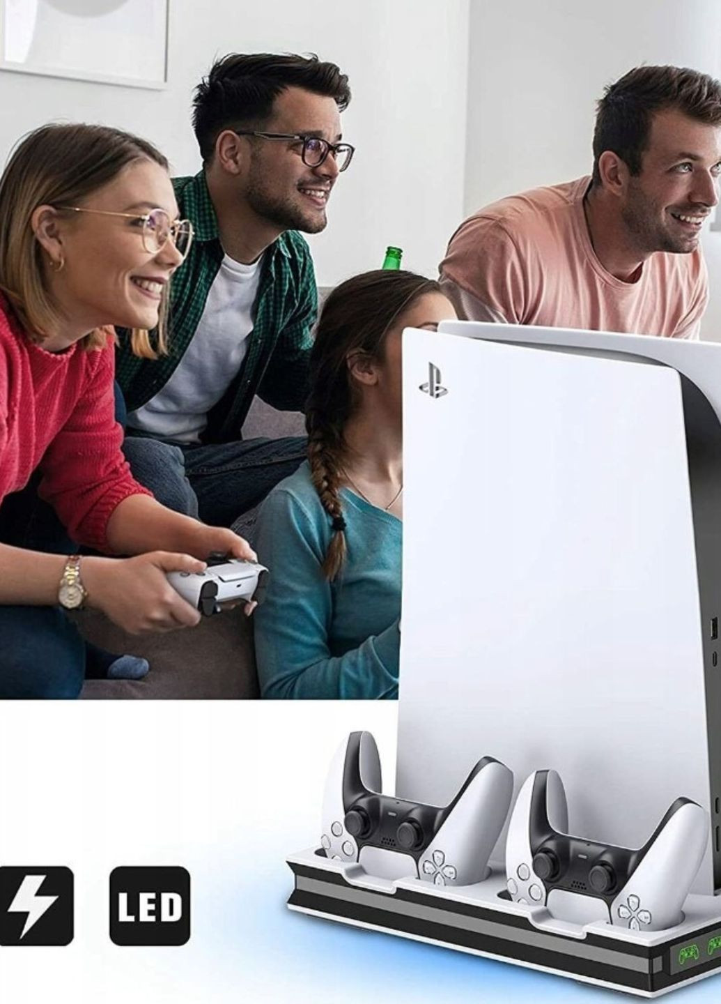 Мультифункціональна док-станція для playstation 5 з led зарядкою для 2-х геймпадів ps5 і охолодженням консолі No Brand (282648550)