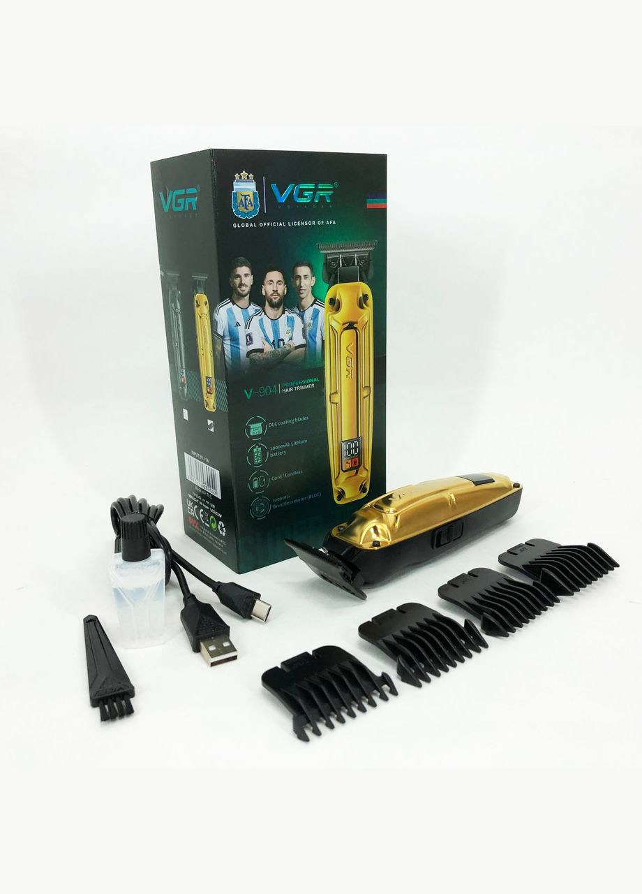 Акумуляторна машинка V-904 для стрижки волосся, машинка з дисплеєм та змінними насадками VGR (364664571)
