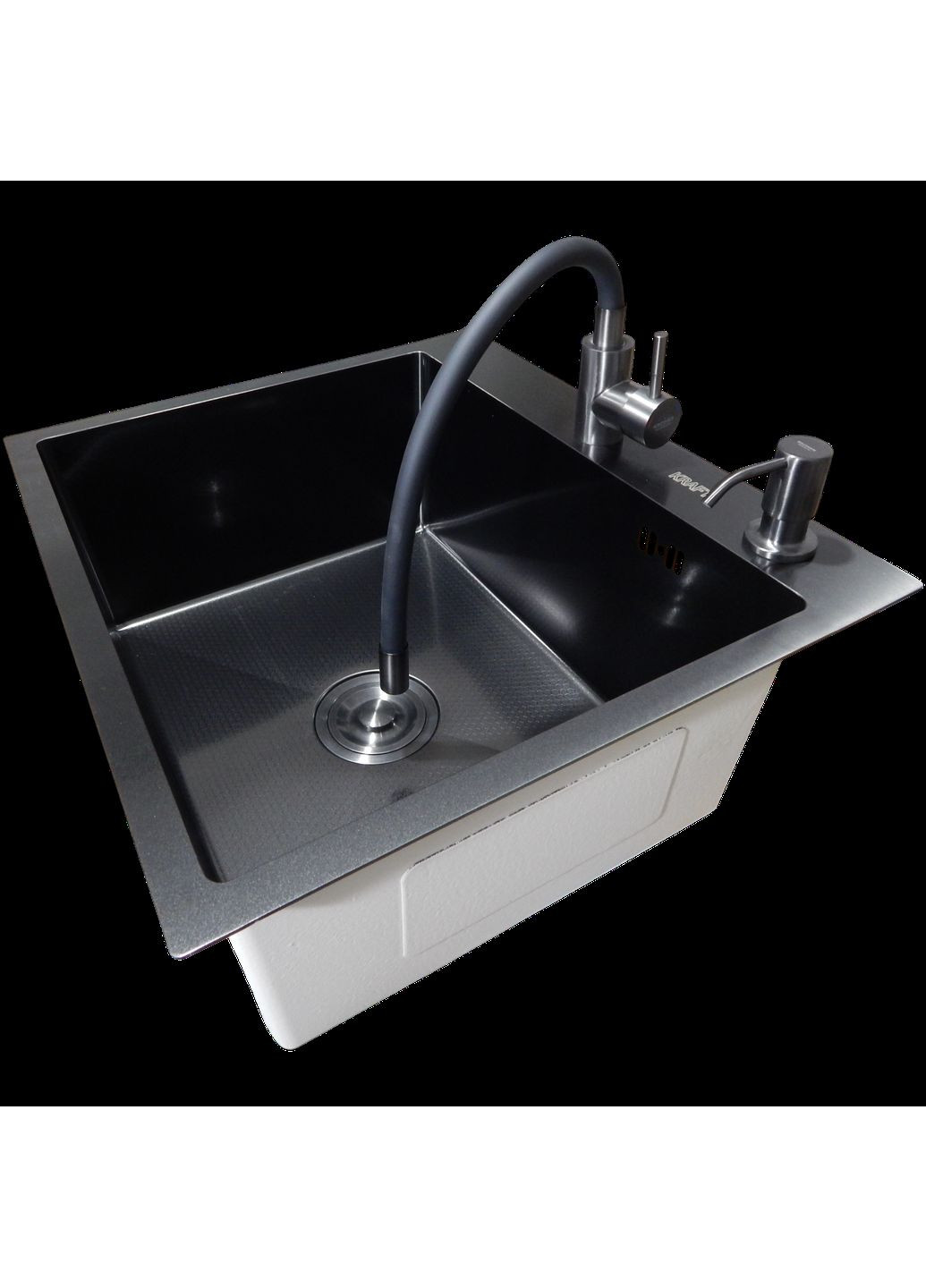 Комплект кухонной мойки Handmade PVD черная HS54*48 (3.0/1.0 мм) декор Kraft (366018323)