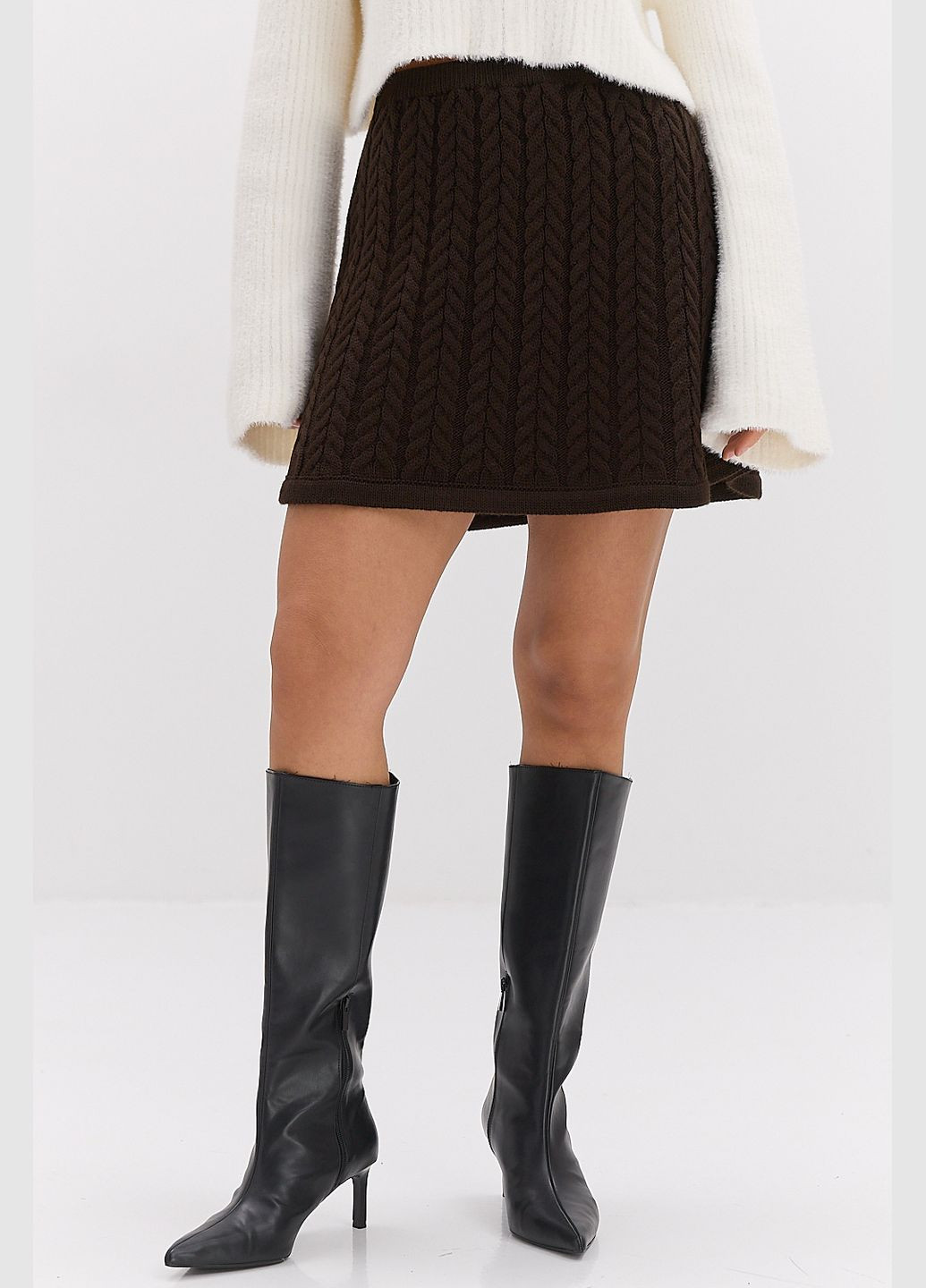 Коротка в'язана спідниця з косичками темно-бордова Arjen (314901655)