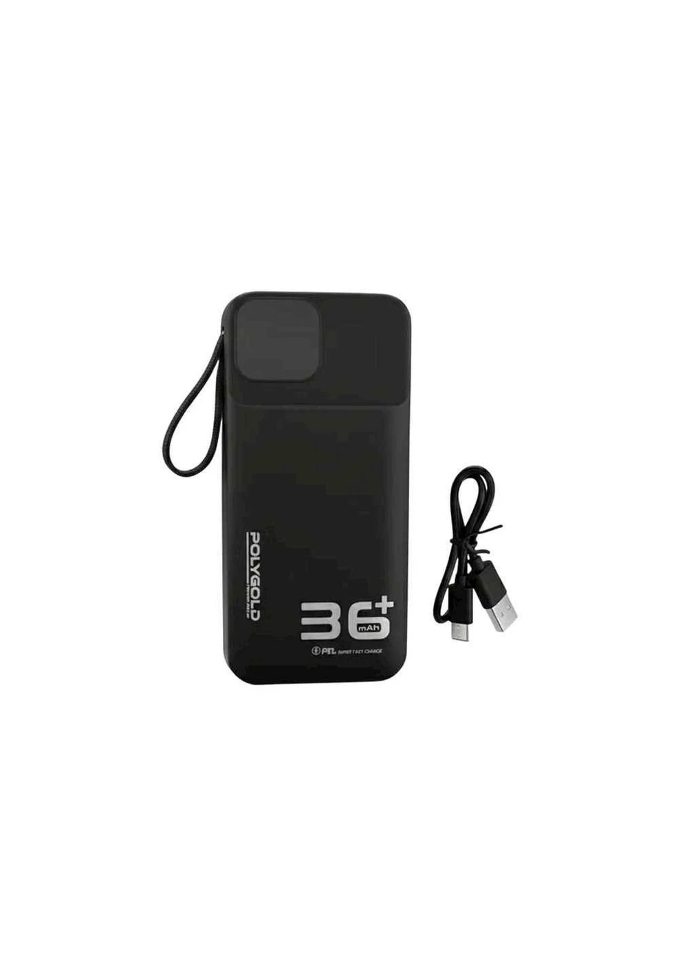 Power Bank 36000mAh PG-PW328 USB/2PD/ліхтарик/LED дисплей/кабель 2в1 (Type-C/Lightning) чорний (real 30000) ТМ POLYGOLD No Brand (387294057)