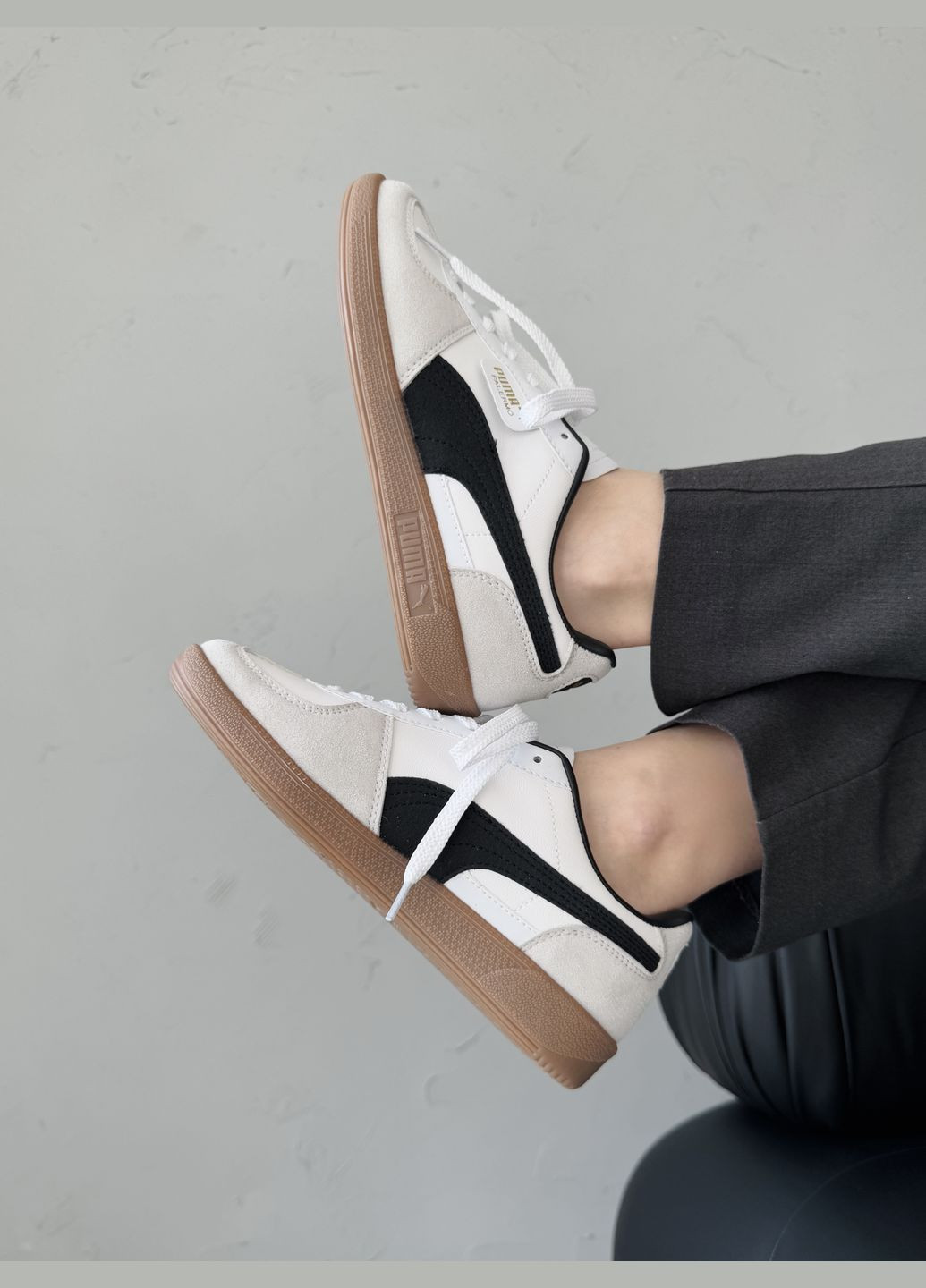 Кросівки жіночі і чоловічі Puma Palermo Leather White Grey Black Gum | Пума Палермо білі No Brand білі демісезони (339604419)
