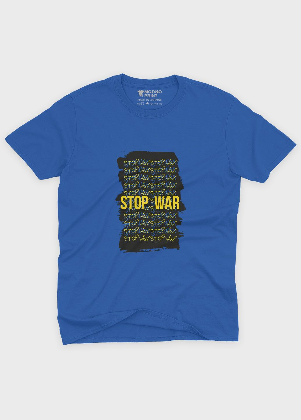 Синяя летняя мужская футболка с патриотическим принтом top war s (ts001-5-brr-005-1-118-f) Modno