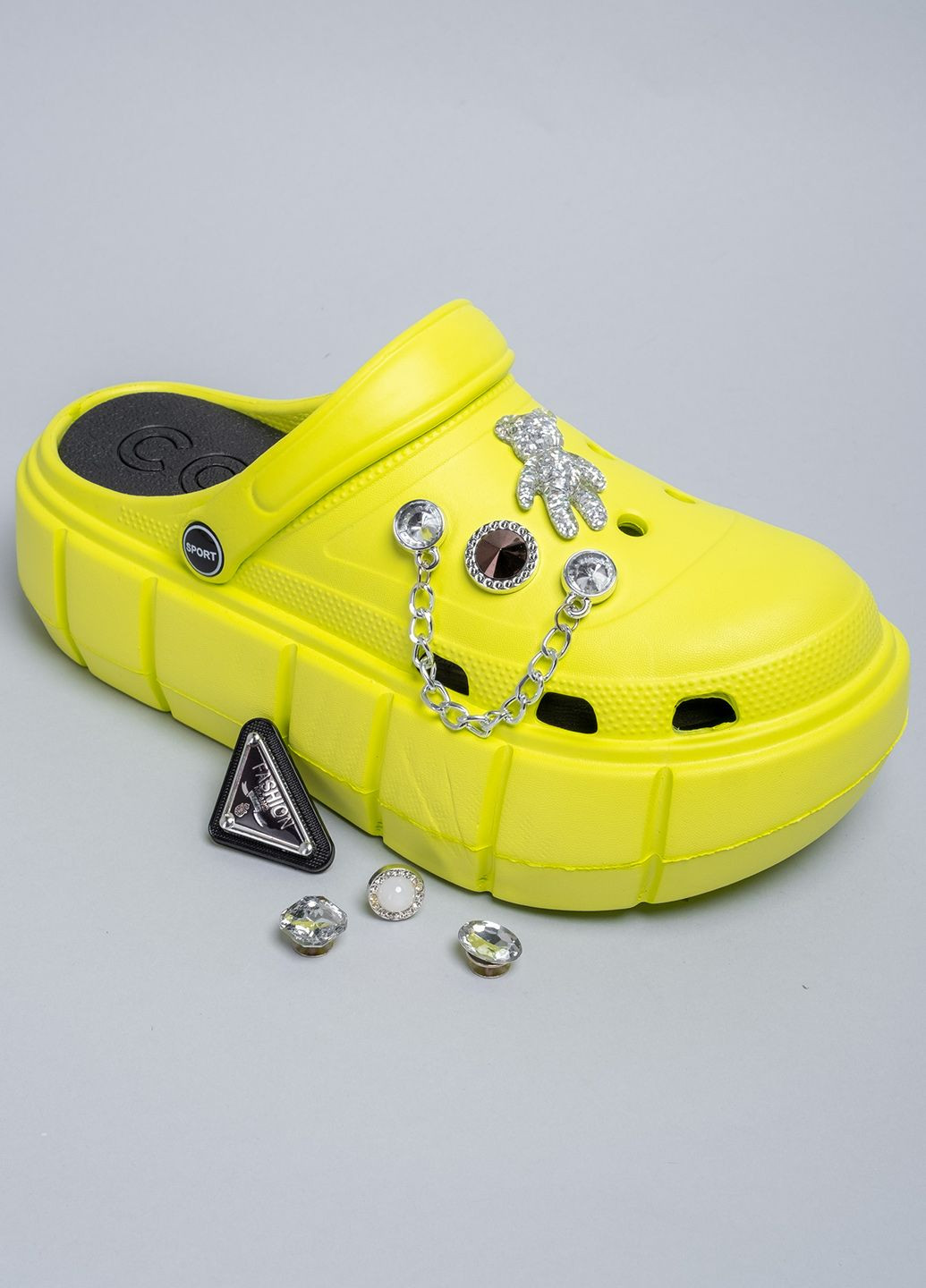 Желтые кроксы женские с пинами 343032 Power без каблука