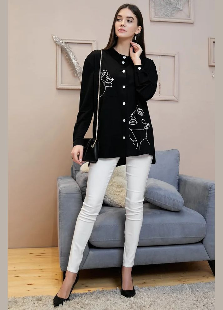 Черная повседневный рубашка с рисунком Seventeen с длинным рукавом