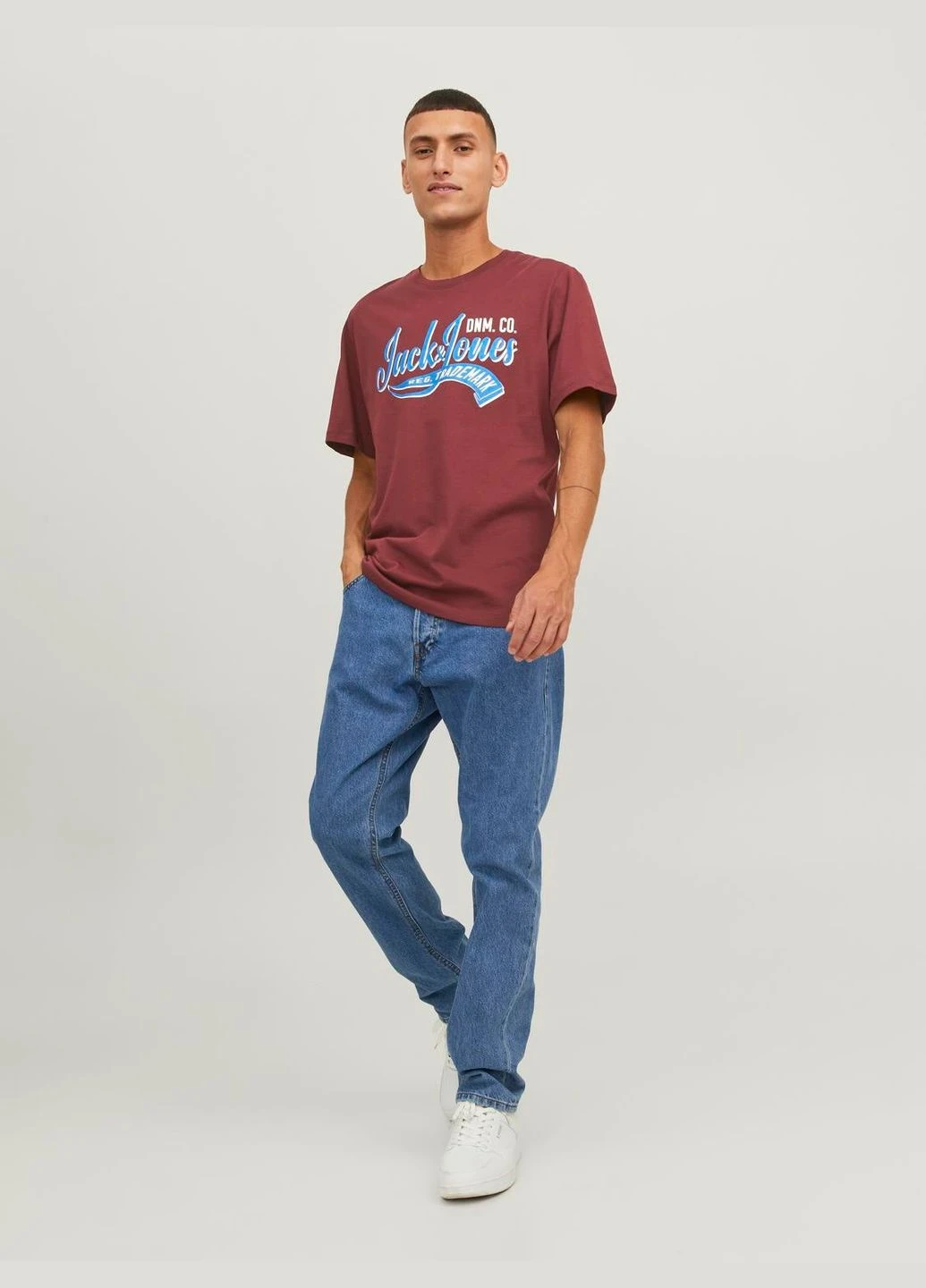 Бордова футболка basic,бордовий з принтом,jack&jones Jack & Jones