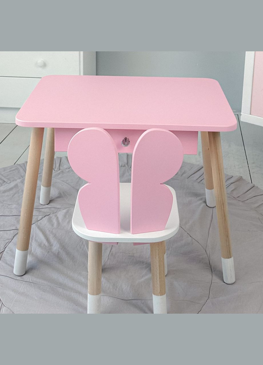 Дитячий столик і стільчик рожевий. Столик із шухлядою для олівців і розмальовок No Brand (361259116)
