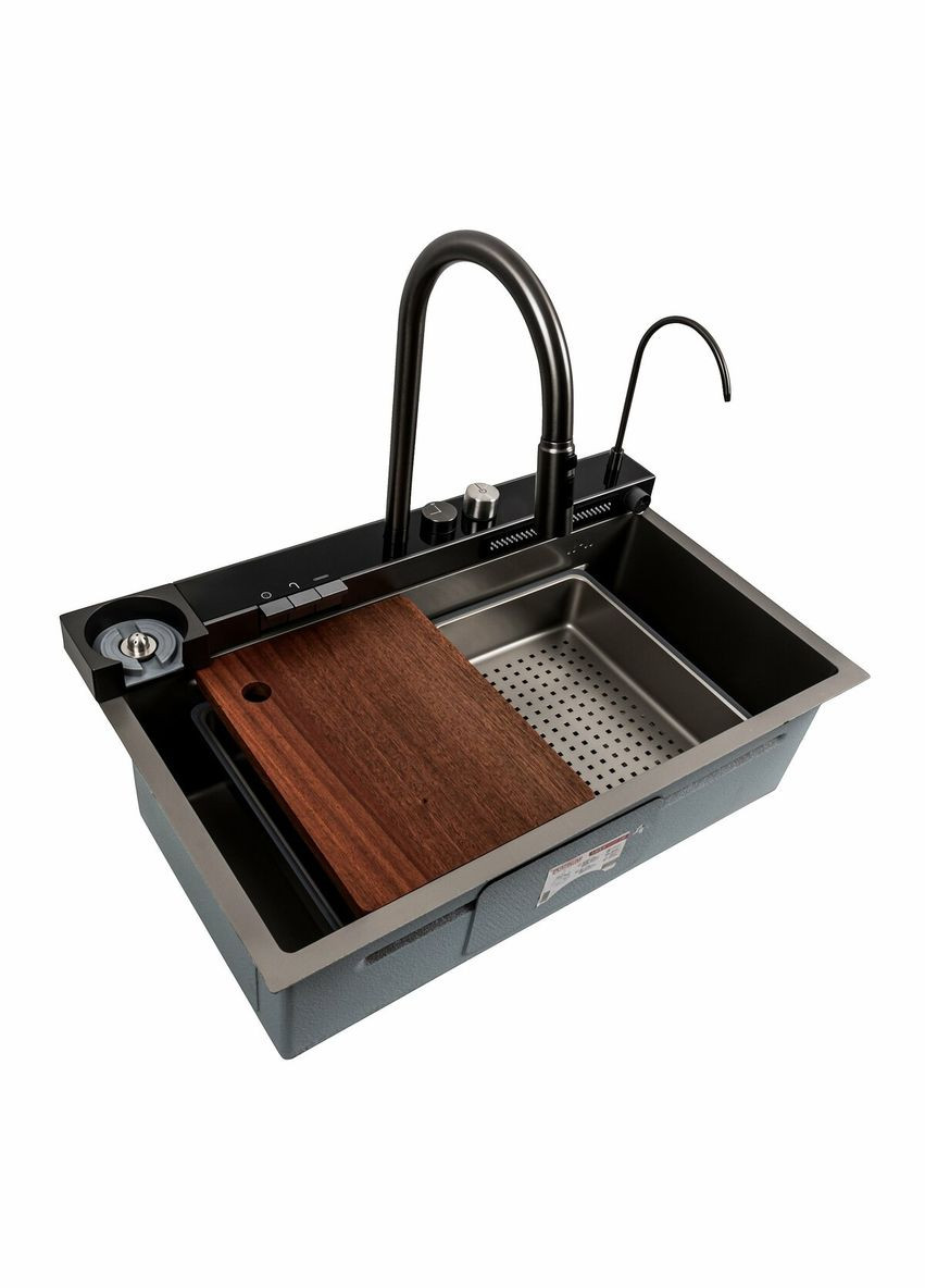 Кухонная мойка 75*46D PVD серая Handmade "ВОДОСПАД" Platinum (336932862)