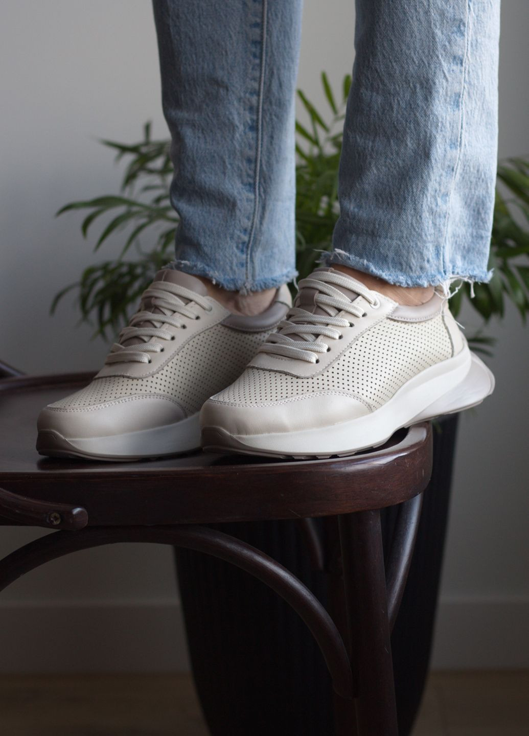 Кросівки жіночі з натуральної шкіри No Brand 3805 бежеві (339092485)