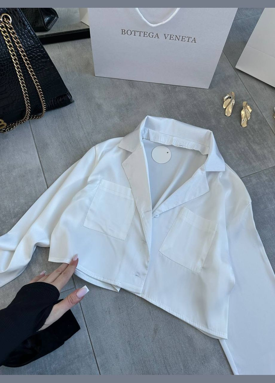 Молочная коктейльный, классическая, повседневный, кэжуал, вечерний рубашка No Brand с длинным рукавом