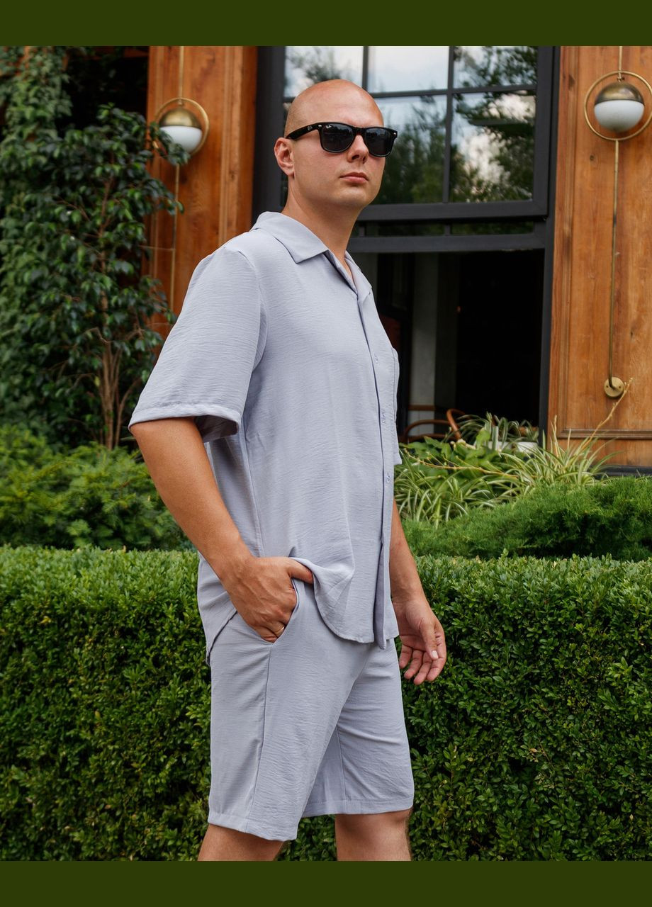 Серый мужской костюм из креп жатки серый Maybel