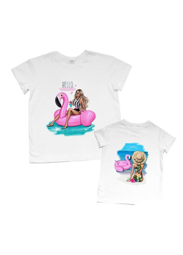 Парні футболки Family Look. Мама та дочка "Море та фламінго" Кавун футболка (316304812)
