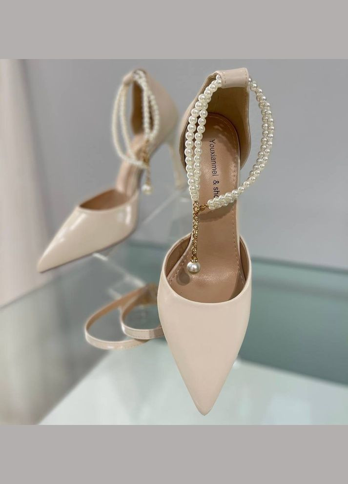 No Brand Свадебные женские туфли для невесты с жемчугом кожа. 6,5 см бежевый з искусственная кожа, — лето (322414675)