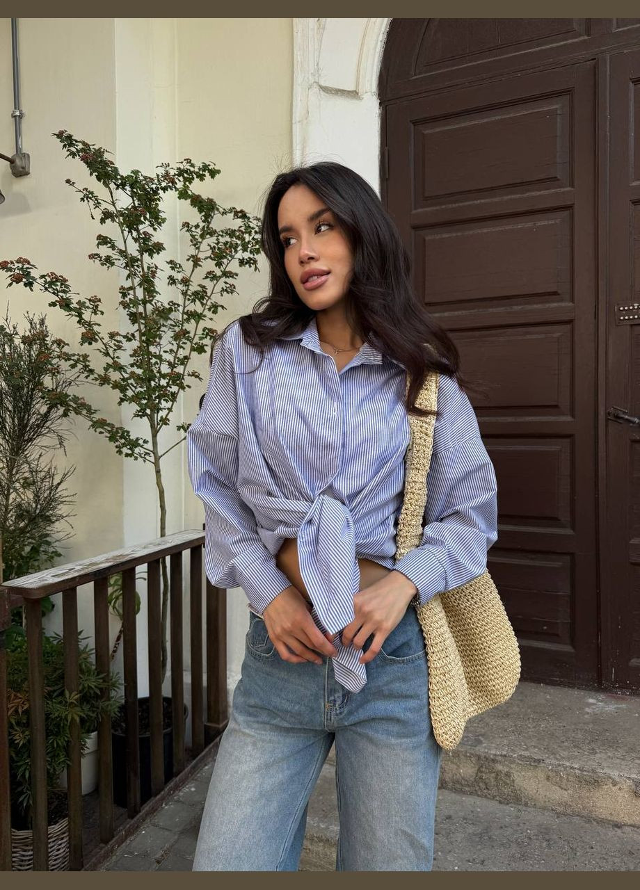 Голубой повседневный рубашка в полоску Гермес с длинным рукавом