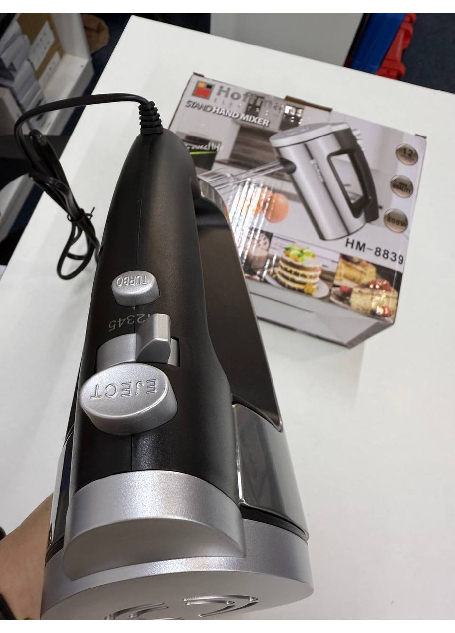 Міксер ручний Hoffmans HM-8839 з насадками 6 швидкостей нержавіюча сталь 800 Вт Сірий No Brand (370606637)