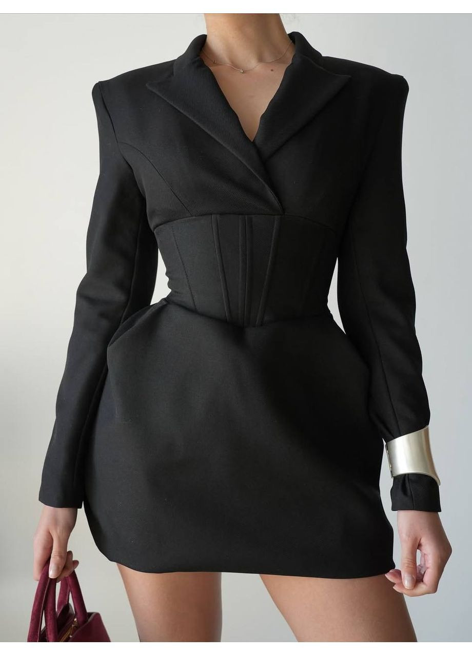 Черное кэжуал стильное мини-платье под жакет с корсетным акцентом No Brand однотонное