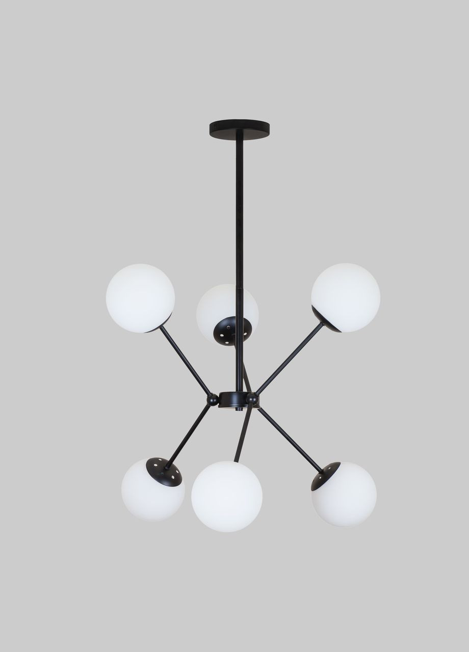 Чорна модерн люстра на 6 білих плафони (52-9810-6 BK+WH) No Brand (370070094)