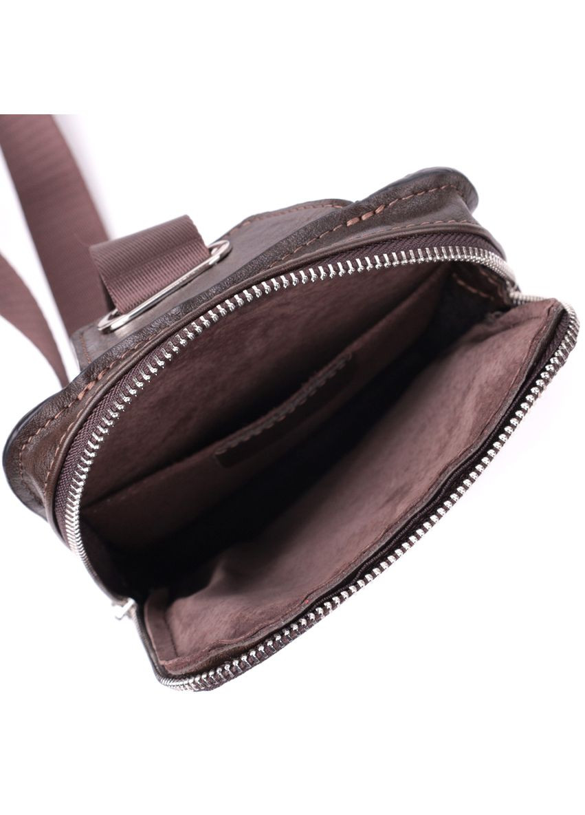 Сумка бананка з натуральної шкіри з кишенями через плече коричнева (sku_22880) No Brand (328922480)