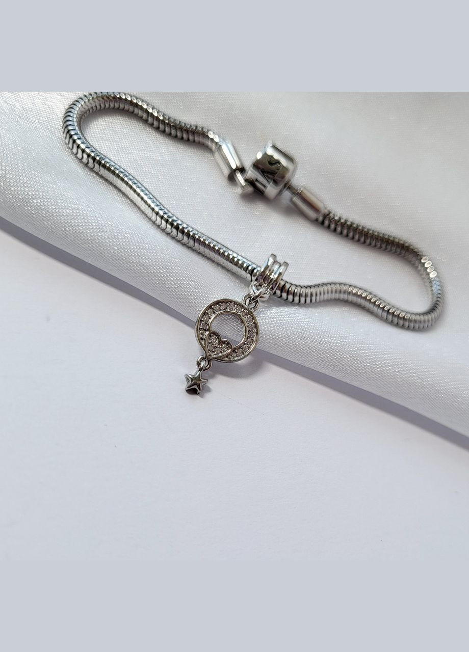 Серебряный шарм с подвеской на браслет Круг и Звезда в камнях серебро 925 пробы Родированное 834р No Brand (306741584)