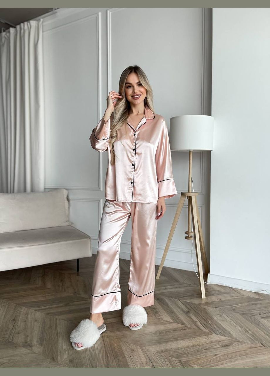 Светло-розовая всесезон нежный домашний костюм-пижамка рубашка + брюки Vakko